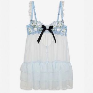 NWOT XL For Love & Lemons Dawn Sheer Blue Babydoll Underwired Slip Dress